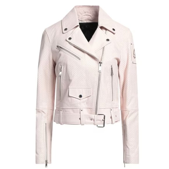 Moose  Knuckles Biker Jackets Lamb Leather Rose Water Size L - Picture 1 of 13